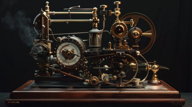 Steampunk Machine with Smoke and Gears