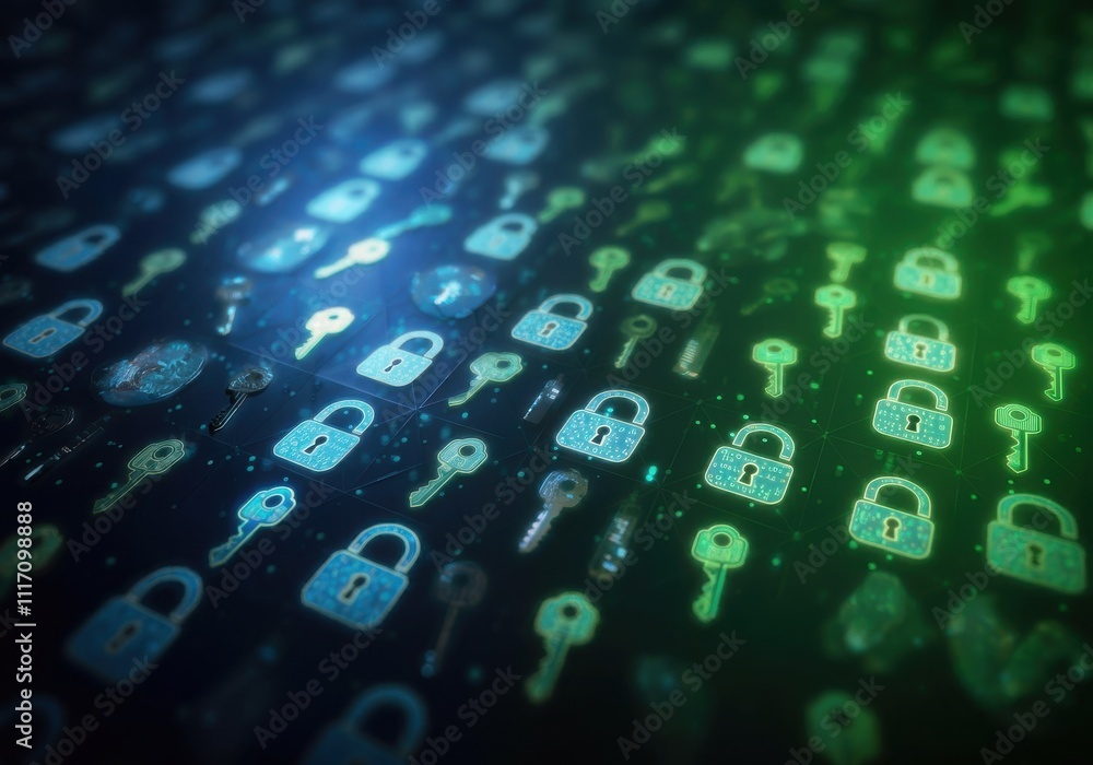 Poster businessman protecting personal data by lock icon of cyber security cybersecurity and privacy concep
