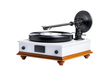 Retro Vinyl Record Player with Vintage Tone Arms & Stylus on Wooden Table