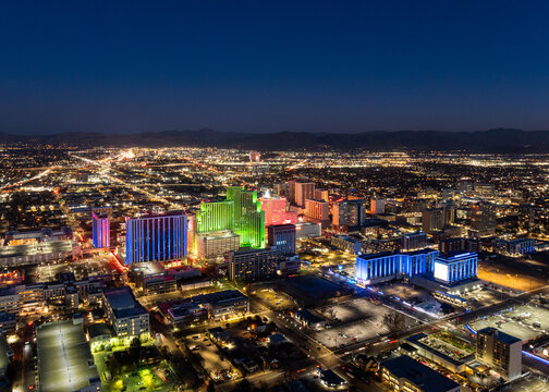 Reno Nevada - Downtown Reno At Dusk with City Lights 