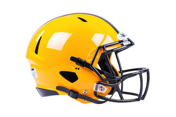 American Football Helmet Close Up Product Photography Isolated Dark Background Yellow Sports Equipment Focus On Details