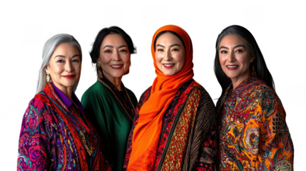 South Asian Model Group Portrait with Brightly Colored Sarees against Neutral Background