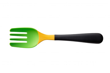 Vibrant Kitchen Utensils Against Dark Background: Green Fork & Orange Spatula on Gray Surface