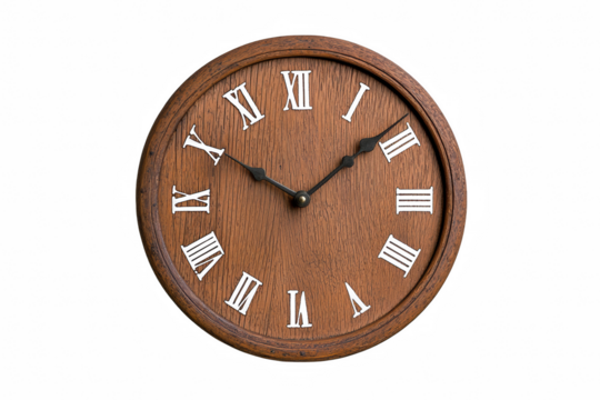 Classic Roman Numerals Wall Clock with Dark Background and Wooden Frame
