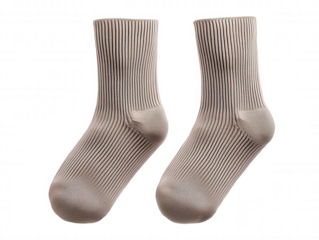 Beige or Light Brown Crew Socks Standing Upright Against White Background