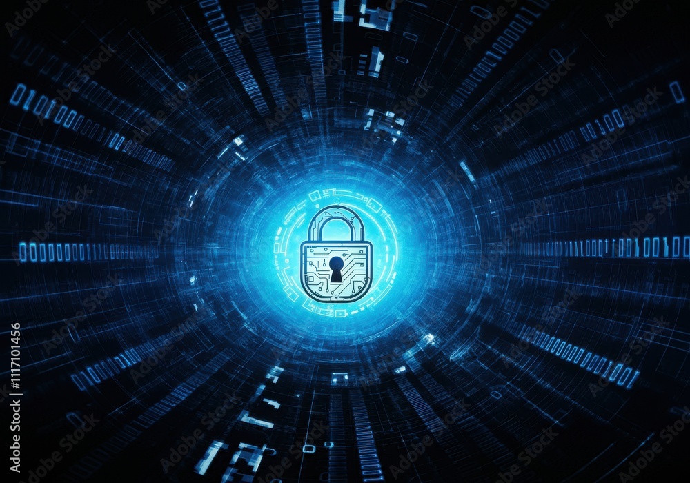 Poster businessman protecting personal data by lock icon of cyber security cybersecurity and privacy concep