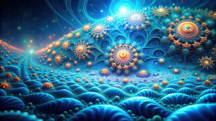 Fototapeta premium Bioluminescent underwater fractal art abstract background , underwater, bioluminescent, fractal, art, abstract, background