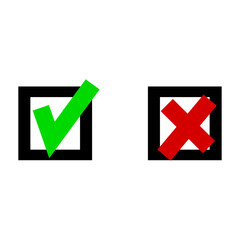 Check mark icon set with editable strokes. Accepted, rejected, approved, disapproved, right, wrong, correct, false, true, done symbols.