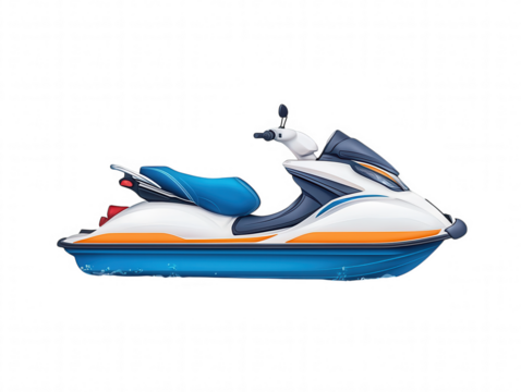 Vibrant Cartoon Jet Ski on Water Action Image Blue White Red Accents Fun Water Sports Adventure Illustration