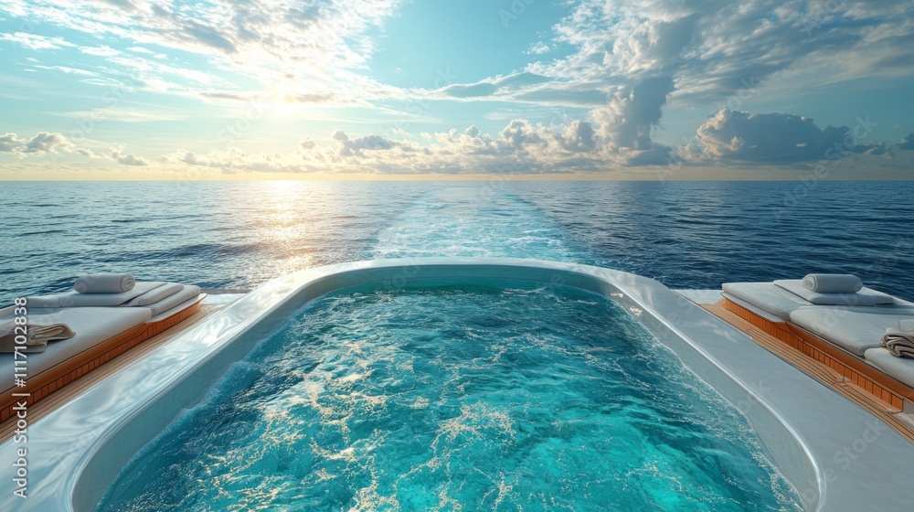 Poster a stunning infinity pool seamlessly blends with the ocean at sunset, creating a serene atmosphere. p