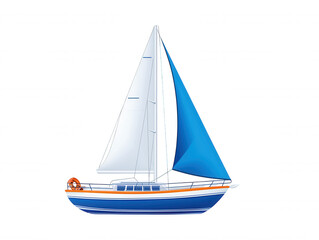 Fototapeta premium Sailboat on Calm Water Digital Illustration Black Background Cartoon Style Sailboat Boat Lifebuoy Identification Number