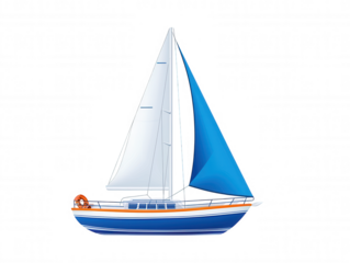 Sailboat on Calm Water Digital Illustration Black Background Cartoon Style Sailboat Boat Lifebuoy Identification Number