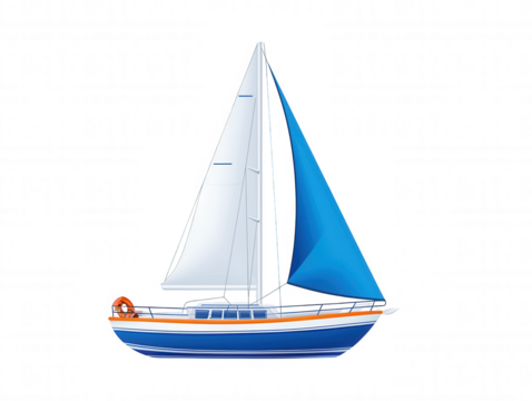 Sailboat on Calm Water Digital Illustration Black Background Cartoon Style Sailboat Boat Lifebuoy Identification Number