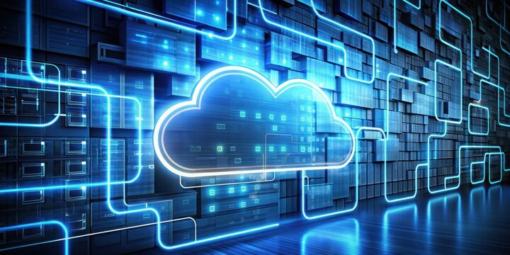 Modern cloud storage system with virtual files, cloud, storage, information, technology, digital, server, data, internet