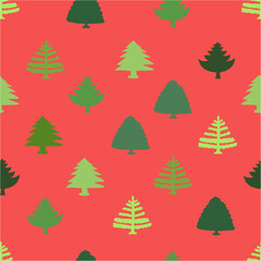 Christmas trees on red background repeat pattern