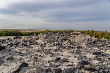 Obsidian Butte on the south shore of the Salton Sea. Calipatria, Imperial County, California. The...