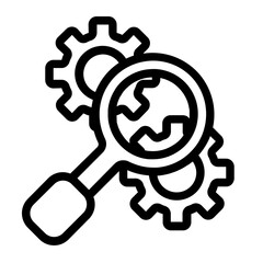 Magnifying Glass on Gear Line Icon