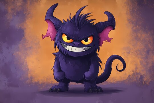 Mischief Maker: A mischievous purple imp with horns and a toothy grin