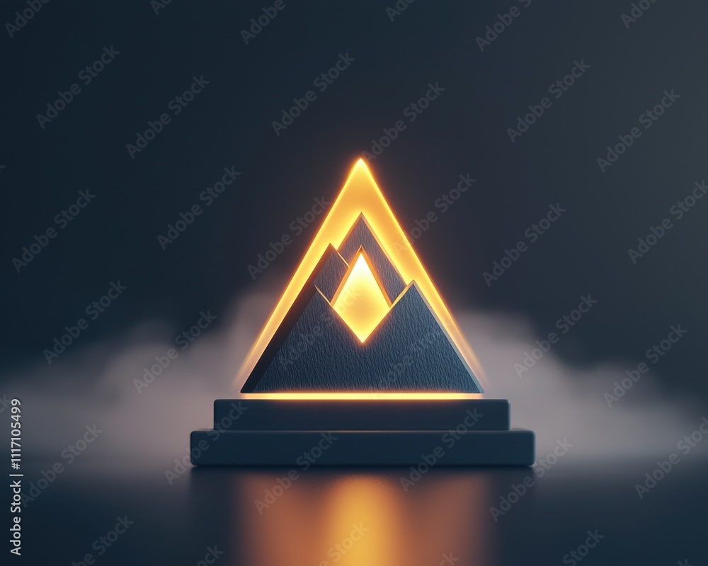 Poster creativity startup expansion concept. illuminated pyramid design showcasing mountains and a glowing 