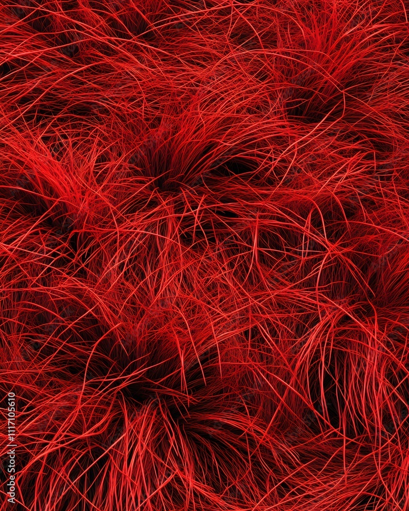 Aufkleber a close-up of vibrant red fibers resembling fur or grass, creating a textured visual effect.