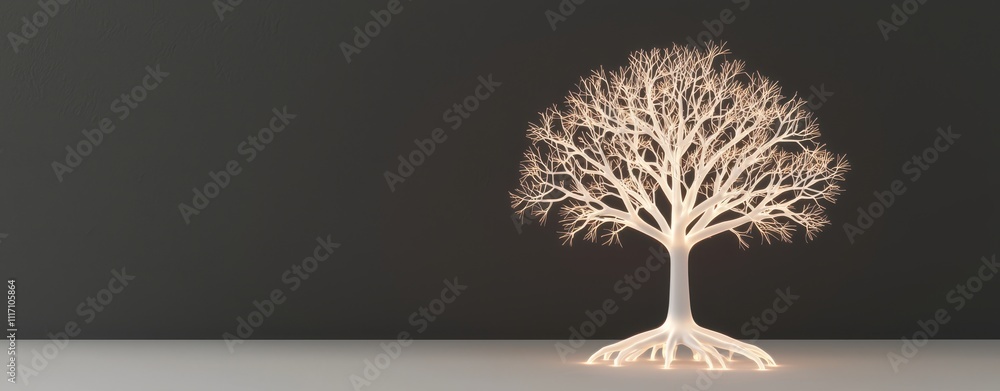 Poster creativity startup expansion concept. illuminated tree against a dark background, showcasing intrica