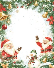 A charming Christmas card design with a blank space at the center for a personalized message. 