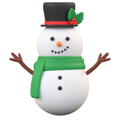 matted 3d smiling snowman with top hat and green scarf illustration