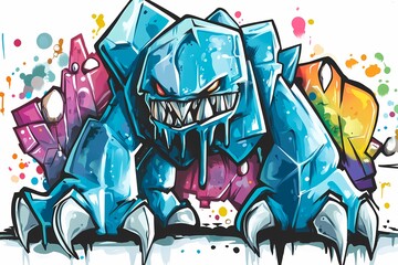 Ferocious Crystalline Beast: A Graffiti-Style Digital Artwork