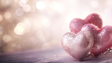 Obraz premium Pastel Valentine's Day background featuring large soft pink hearts layered on a warm, light gradient backdrop