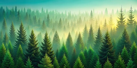 Fototapeta premium Fir tree forest abstract background, nature, green, trees, conifer, woods, isolated, peaceful, serene, tranquil
