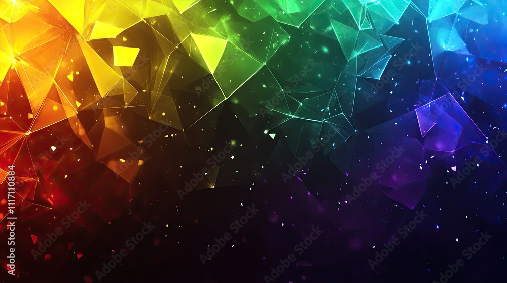 Aufkleber static rainbow-filled screen with geometric shapes layered over a retro tech-inspired background.