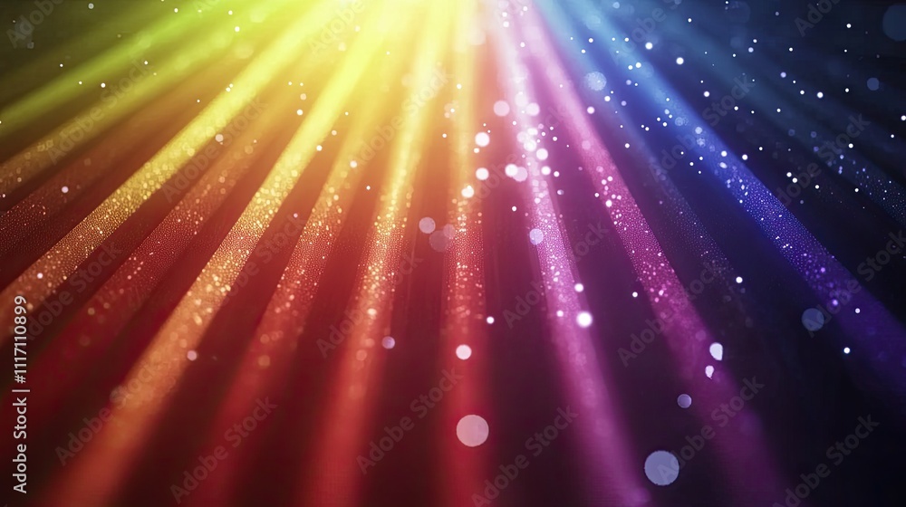 Aufkleber static rainbow-filled screen with geometric shapes layered over a retro tech-inspired background.