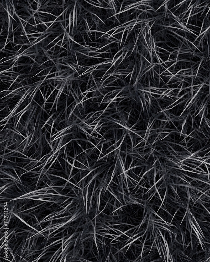 Poster a close-up view of dark, textured grass-like fibers creating a dynamic visual pattern.