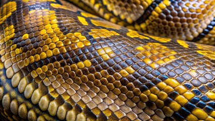 Obraz premium Scaly patterned skin of a reticulated python, wildlife, serpent, reptile, slithering, predator, jungle, exotic
