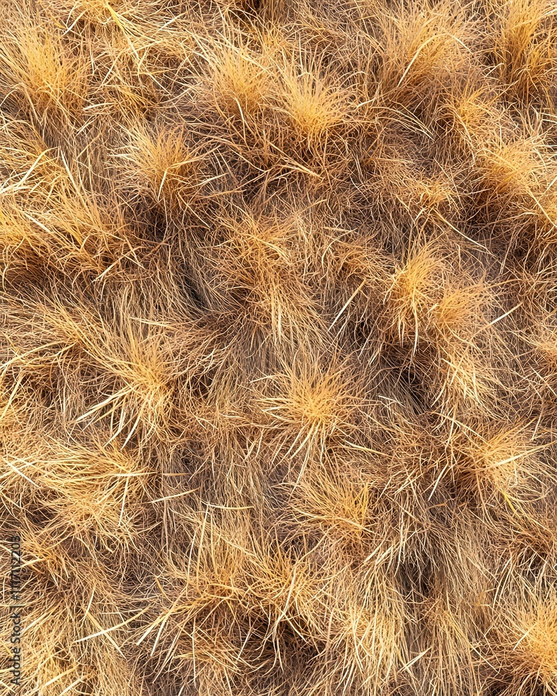 Poster a close-up view of dry grass or straw, showcasing its texture and color variations.