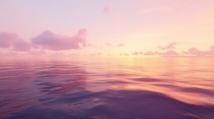 Calm ocean horizon at sunset, with pastel colors reflected on the water