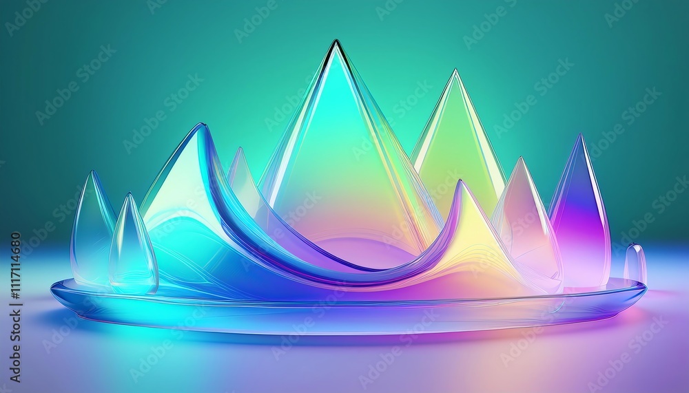 Poster a colorful, abstract design featuring translucent peaks and waves, illuminated with vibrant lighting