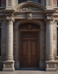 Obraz premium A columned building with an ornate doorway and intricate carvings , doorway, carvings, intricate