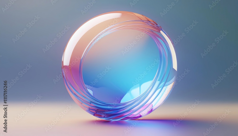 Poster a vibrant, translucent sphere with a gradient of colors, creating a mesmerizing effect against a sof