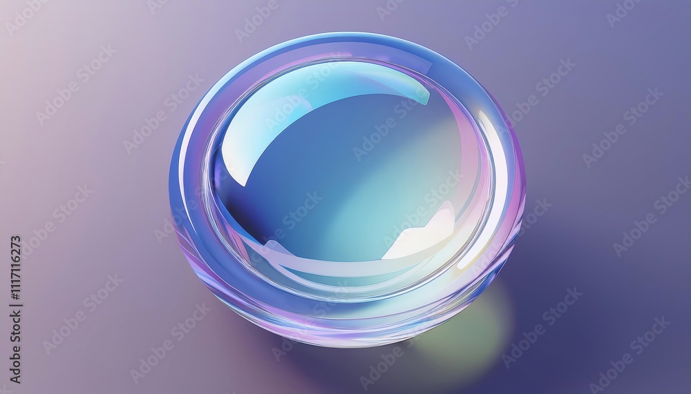 Poster a smooth, reflective lens with a colorful gradient on a soft gradient background, showcasing a moder