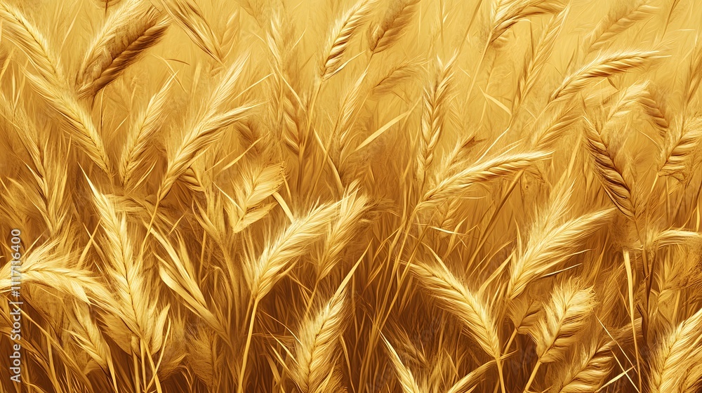 Poster a close-up view of golden wheat fields swaying in the breeze.