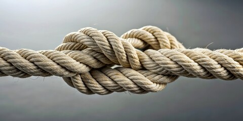 Fototapeta premium Close-up of tightly knotted rope in monochromatic tones, rope, knot, woven, close-up, texture, twisted, tangled, string, fiber