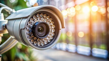 Close-up of a security camera with focus on lens and wires , security, surveillance, technology, protection