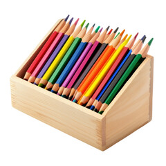 Obraz premium Vibrant colored pencils in a wooden box