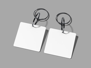 Realistic White Square Board for Keychain Mockup 3D Isolated  