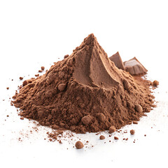 pile cocoa powder isolated on white background  