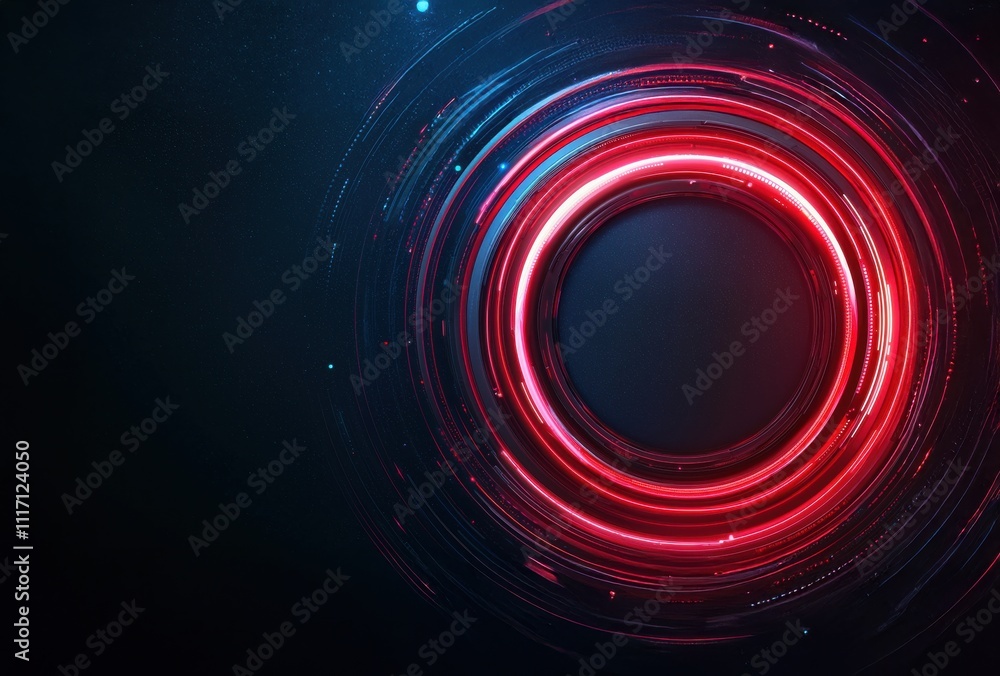 Aufkleber a glowing red circular design with swirls of light, set against a dark background, creating a futuri