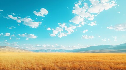 Obraz premium Golden Grass Steppe and Distant Mountains