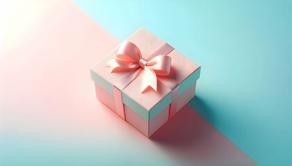 Obraz premium Valentine A view from below of an open pastel pink present box tied with a simple ribbon, floating on a gradie2