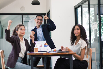 Meeting successful and happy Asian businessmen